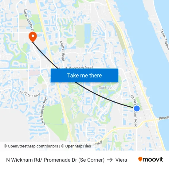 N Wickham Rd/ Promenade Dr (Se Corner) to Viera map