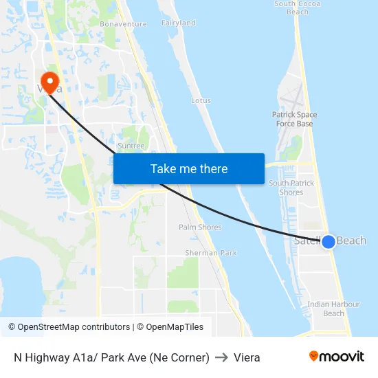 N Highway A1a/ Park Ave (Ne Corner) to Viera map
