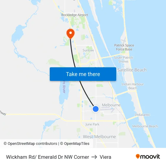 Wickham Rd/ Emerald Dr NW Corner to Viera map