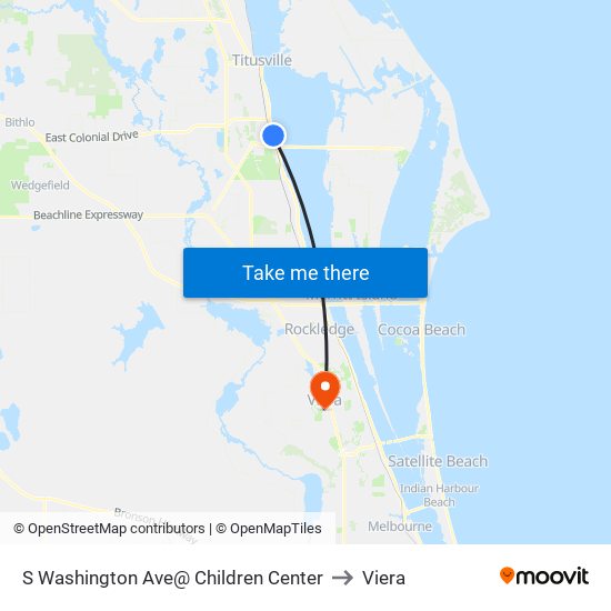 S Washington Ave@ Children Center to Viera map