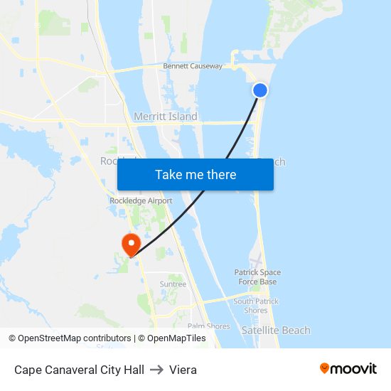 Cape Canaveral City Hall to Viera map