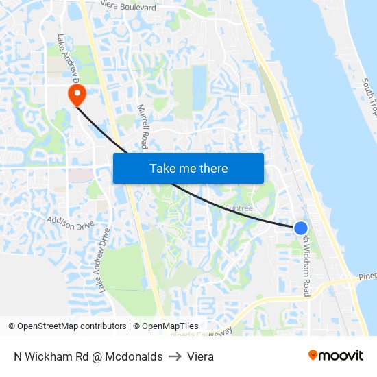 N Wickham Rd @ Mcdonalds to Viera map