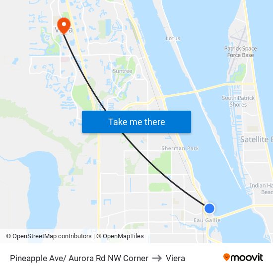 Pineapple Ave/ Aurora Rd NW Corner to Viera map