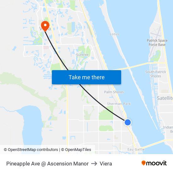 Pineapple Ave @ Ascension Manor to Viera map