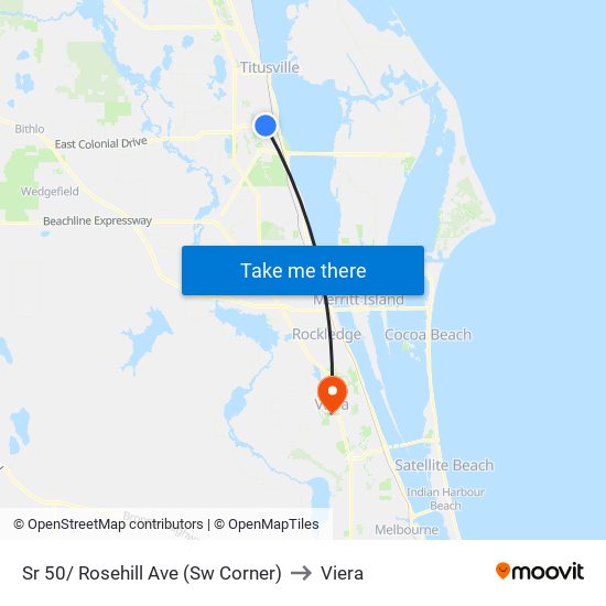 Sr 50/ Rosehill Ave (Sw Corner) to Viera map