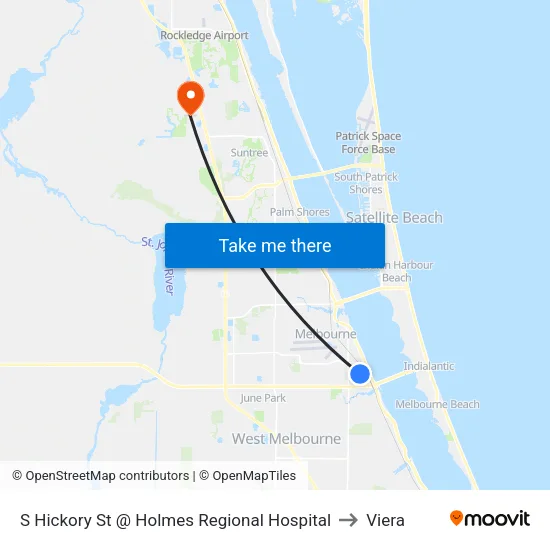 S Hickory St @ Holmes Regional Hospital to Viera map