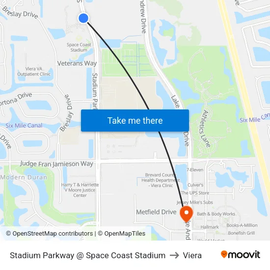Stadium Parkway @ Space Coast Stadium to Viera map