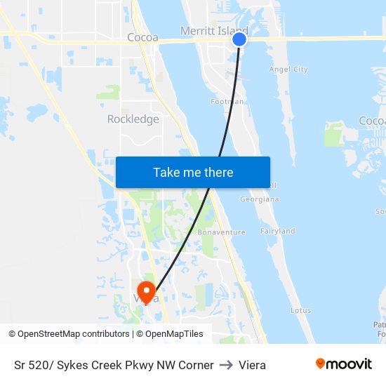 Sr 520/ Sykes Creek Pkwy NW Corner to Viera map