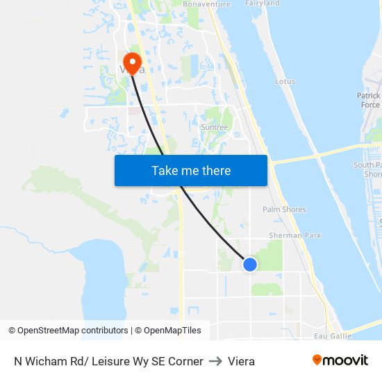 N Wicham Rd/ Leisure Wy SE Corner to Viera map