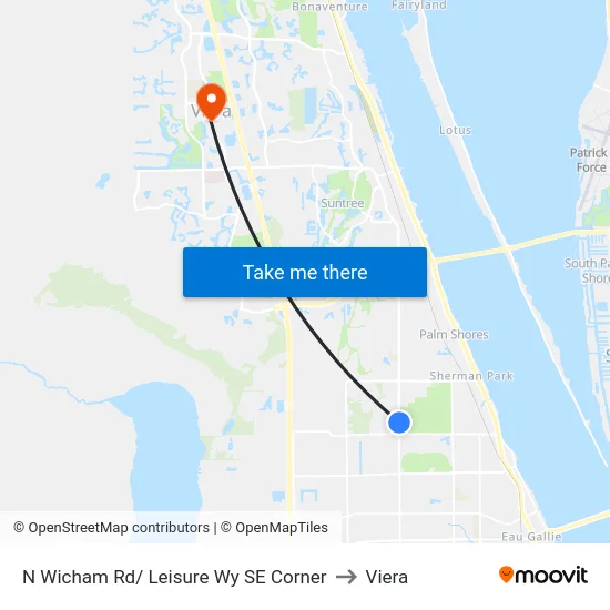N Wicham Rd/ Leisure Wy SE Corner to Viera map