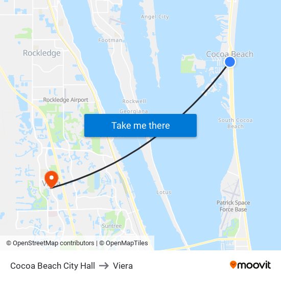 Cocoa Beach City Hall to Viera map