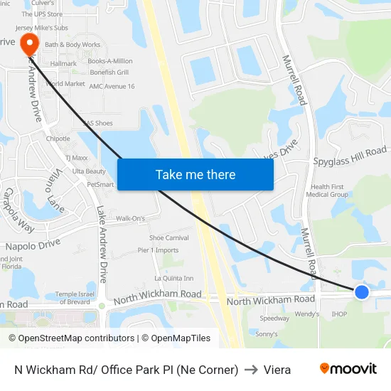 N Wickham Rd/ Office Park Pl (Ne Corner) to Viera map