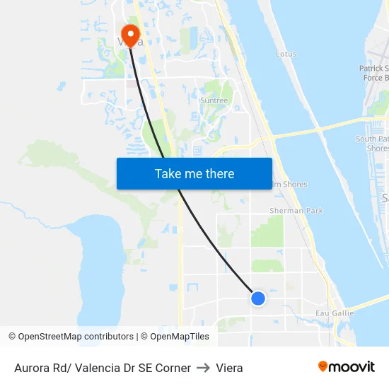 Aurora Rd/ Valencia Dr SE Corner to Viera map