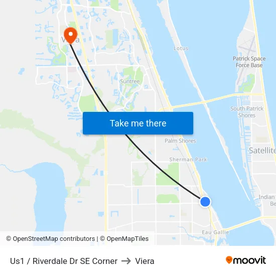 Us1 / Riverdale Dr SE Corner to Viera map