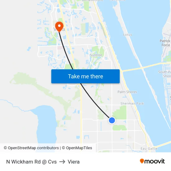 N Wickham Rd @ Cvs to Viera map