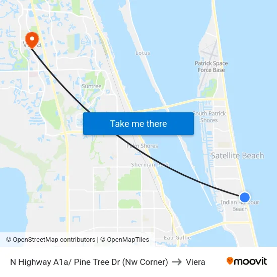 N Highway A1a/ Pine Tree Dr (Nw Corner) to Viera map