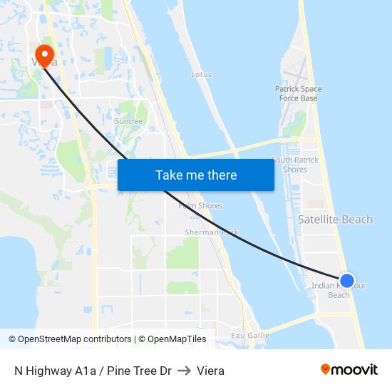 N Highway A1a / Pine Tree Dr to Viera map