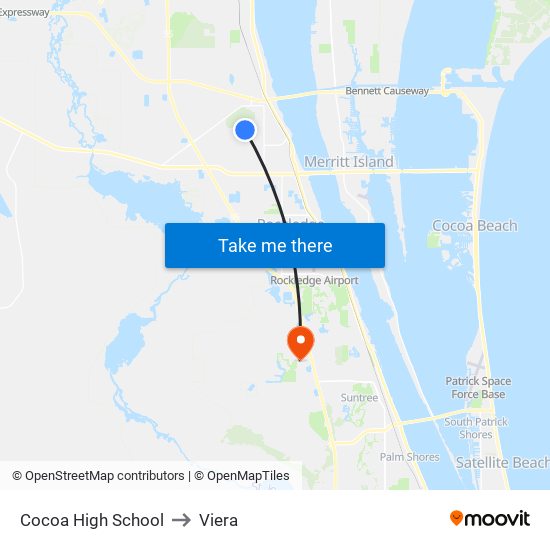 Cocoa High School to Viera map