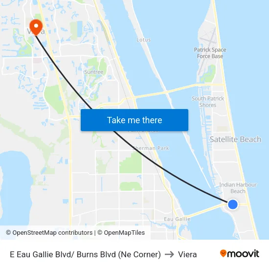 E Eau Gallie Blvd/ Burns Blvd (Ne Corner) to Viera map