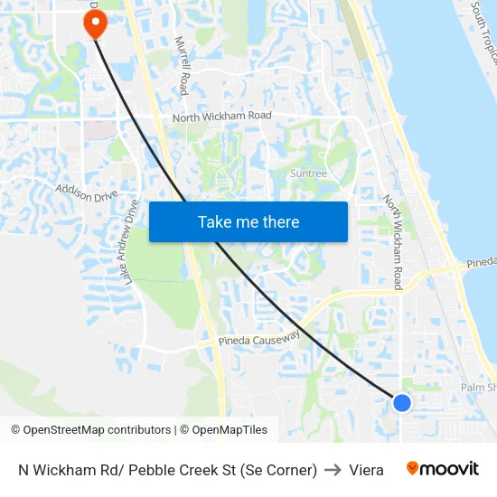 N Wickham Rd/ Pebble Creek St (Se Corner) to Viera map