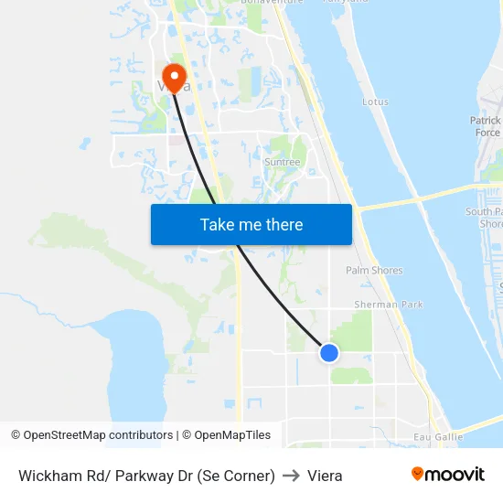 Wickham Rd/ Parkway Dr (Se Corner) to Viera map