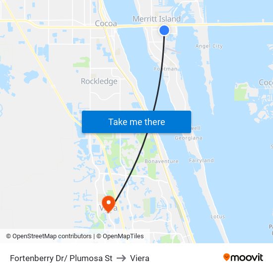 Fortenberry Dr/ Plumosa St to Viera map