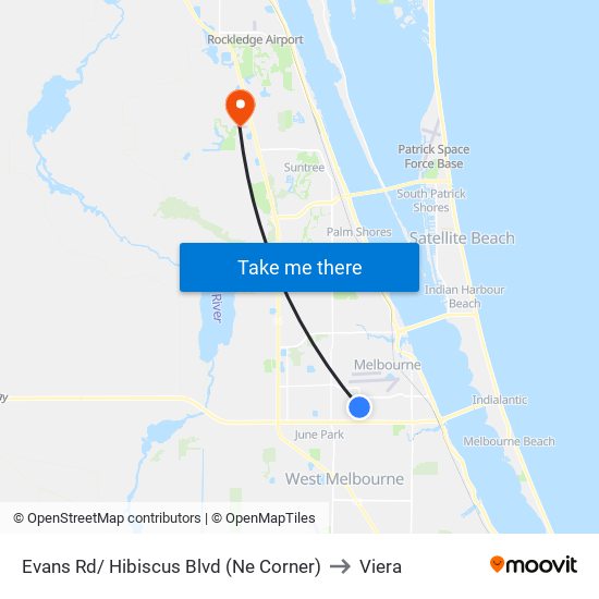 Evans Rd/ Hibiscus Blvd (Ne Corner) to Viera map