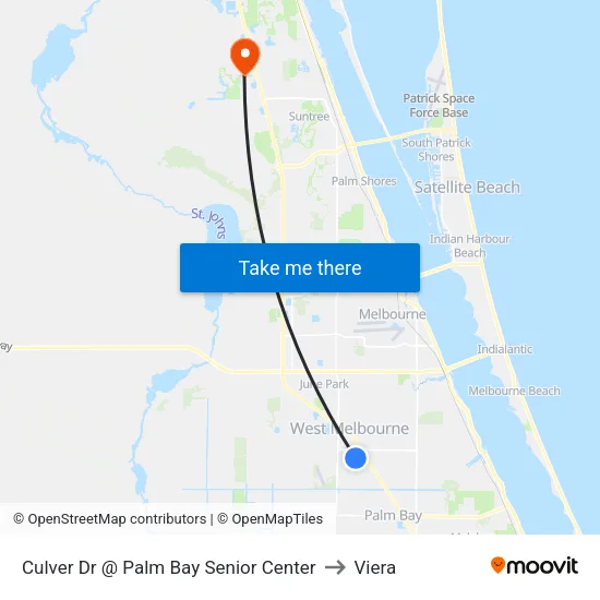 Culver Dr @ Palm Bay Senior Center to Viera map
