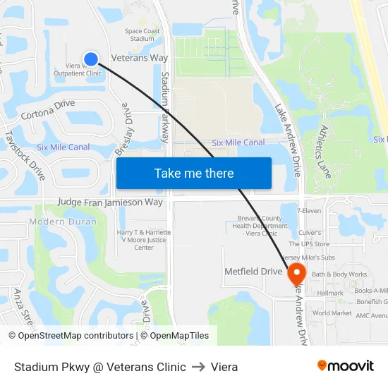 Stadium Pkwy @ Veterans Clinic to Viera map