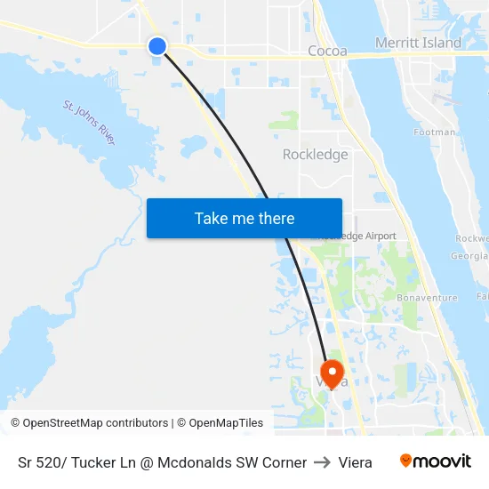Sr 520/ Tucker Ln @ Mcdonalds SW Corner to Viera map