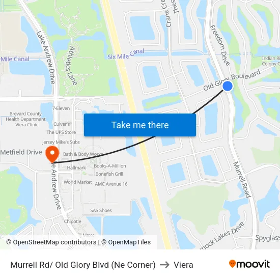 Murrell Rd/ Old Glory Blvd (Ne Corner) to Viera map