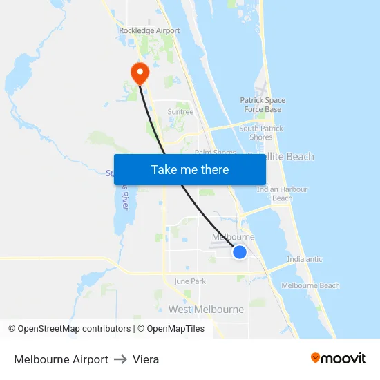 Melbourne Airport to Viera map
