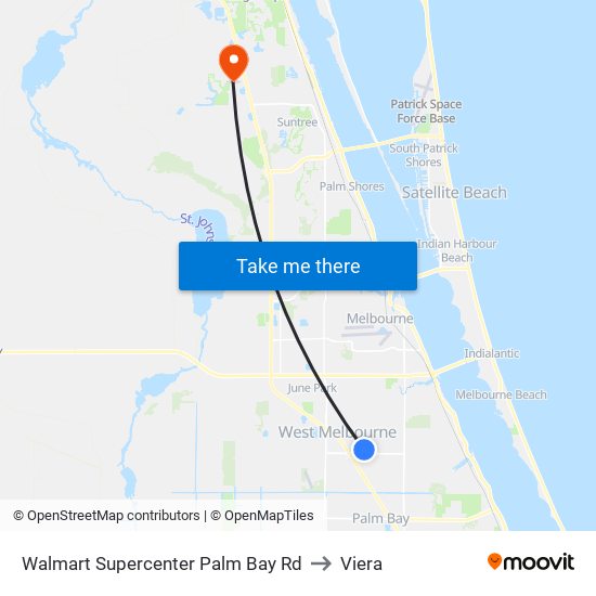 Walmart Supercenter Palm Bay Rd to Viera map