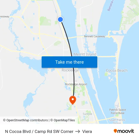 N Cocoa Blvd / Camp Rd SW Corner to Viera map