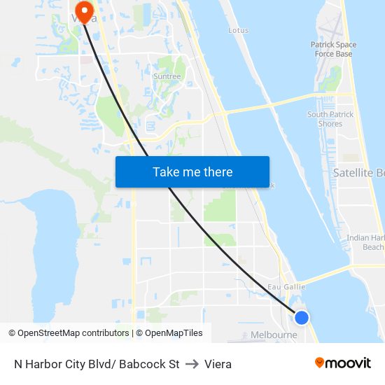 N Harbor City Blvd/ Babcock St to Viera map