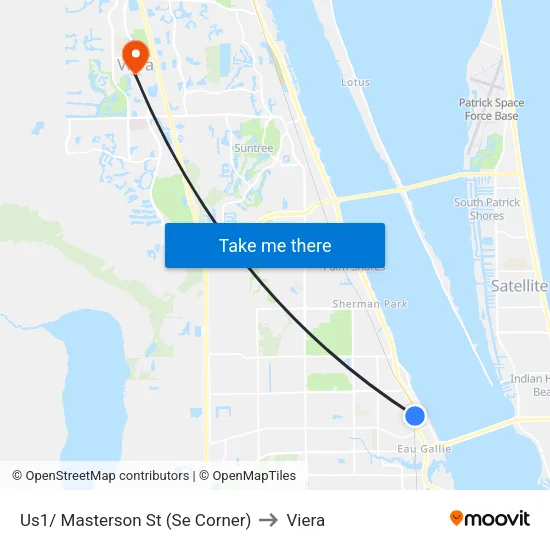 Us1/ Masterson St (Se Corner) to Viera map