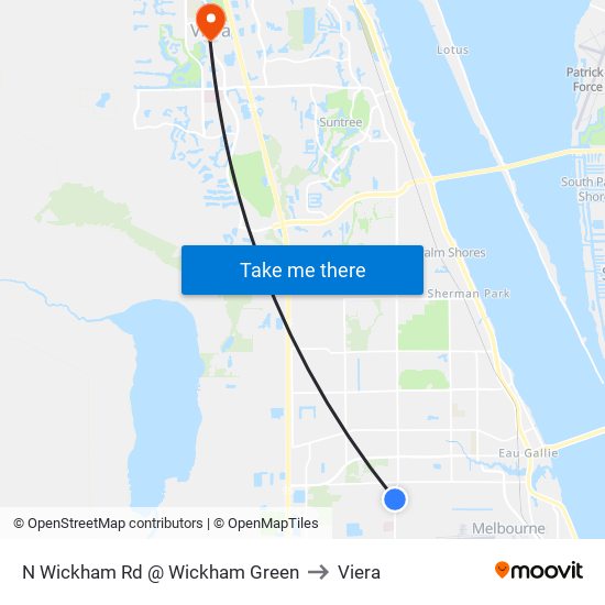 N Wickham Rd @ Wickham Green to Viera map