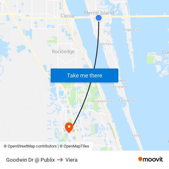 Goodwin Dr @ Publix to Viera map