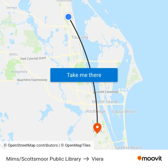 Mims/Scottsmoor Public Library to Viera map