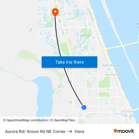 Aurora Rd/ Anson Rd NE Corner to Viera map