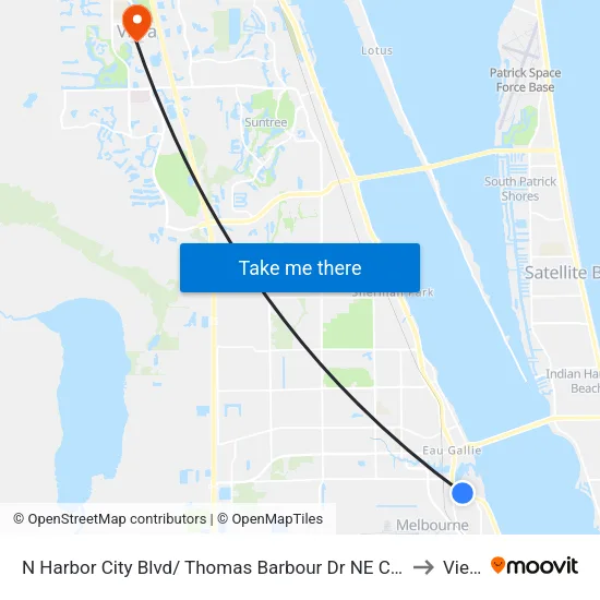 N Harbor City Blvd/ Thomas Barbour Dr NE Corner to Viera map