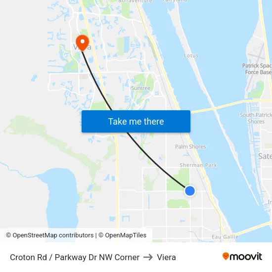 Croton Rd / Parkway Dr NW Corner to Viera map