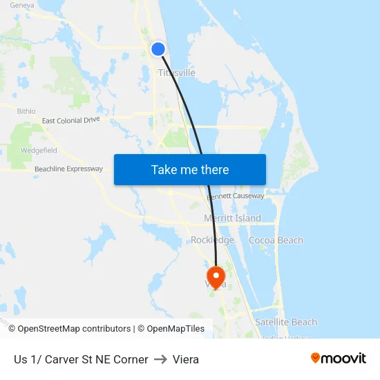 Us 1/ Carver St NE Corner to Viera map