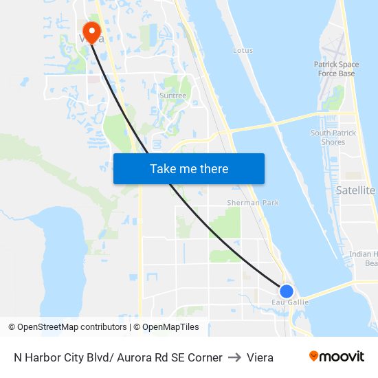 N Harbor City Blvd/ Aurora Rd SE Corner to Viera map