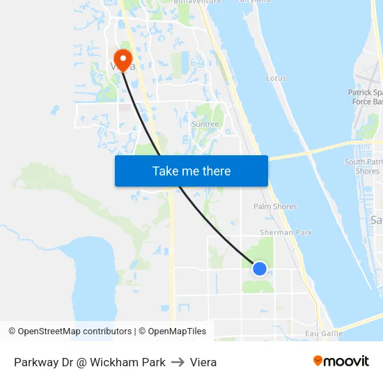 Parkway Dr @ Wickham Park to Viera map