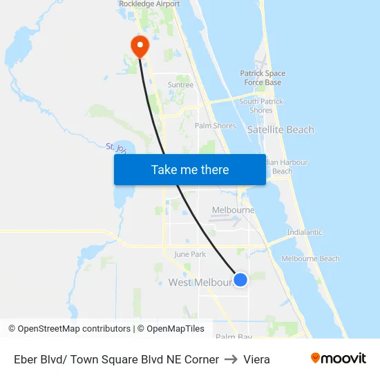 Eber Blvd/ Town Square Blvd NE Corner to Viera map