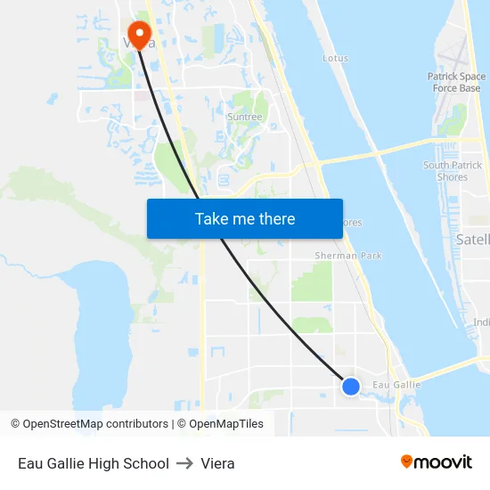 Eau Gallie High School to Viera map