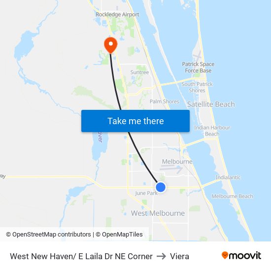 West New Haven/ E Laila Dr NE Corner to Viera map