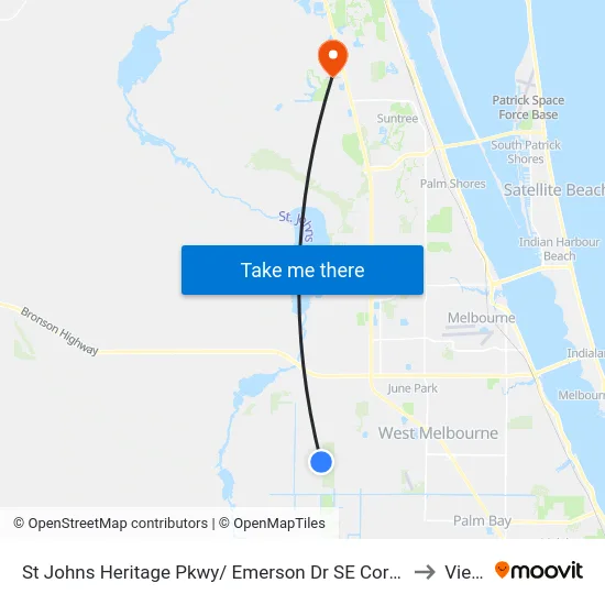 St Johns Heritage Pkwy/ Emerson Dr SE Corner to Viera map