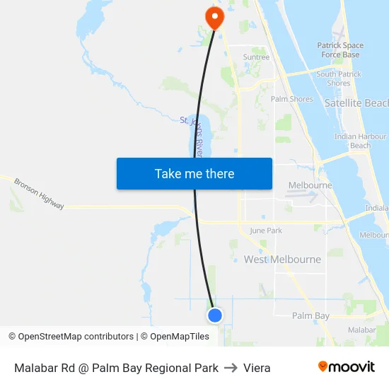 Malabar Rd @ Palm Bay Regional Park to Viera map